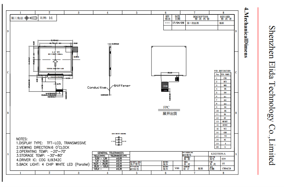 2.3 inch landscape lcd screen ( KD23T039-A )
